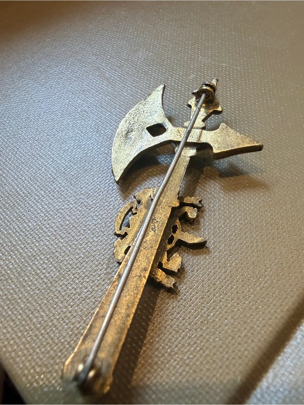 Vintage Coro Heraldic Battle Axe Brooch Pin Medieval Coat of Arms Gold Tone